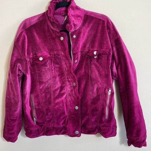 Pree People velvet trucker jacket in pink XS - Picture 6 of 14